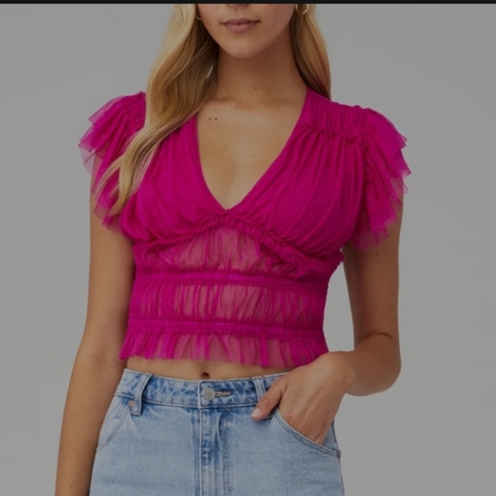 FREE PEOPLE FUSCHIA SHEER STRUCTURED TOP UNWORN SIZE LARGE
